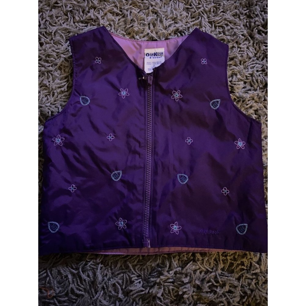 Vintage Oshkosh B’Gosh Purple Vest W/Flowers Size 4T